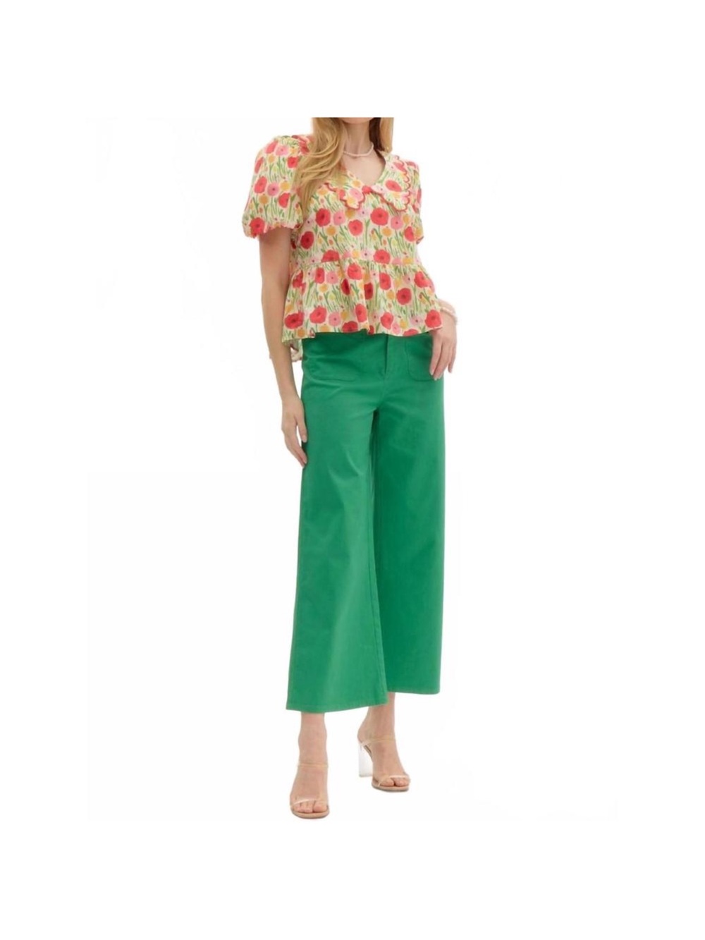 NEW ENTRO high waisted wide leg ankle length pants in Kelly green L